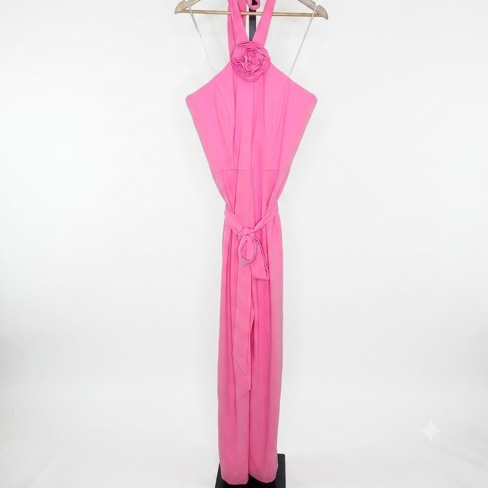 Lilly Pulitzer Jumpsuit Pink Halter Rosette 3D Flower Wide Leg Romper Party 12 - Picture 2 of 10